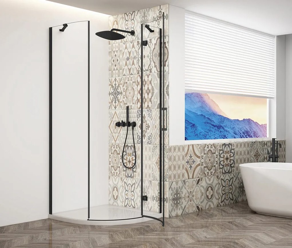 Gelco Trinity kwartronde douchecabine 90x90cm rechts helder glas zwart mat