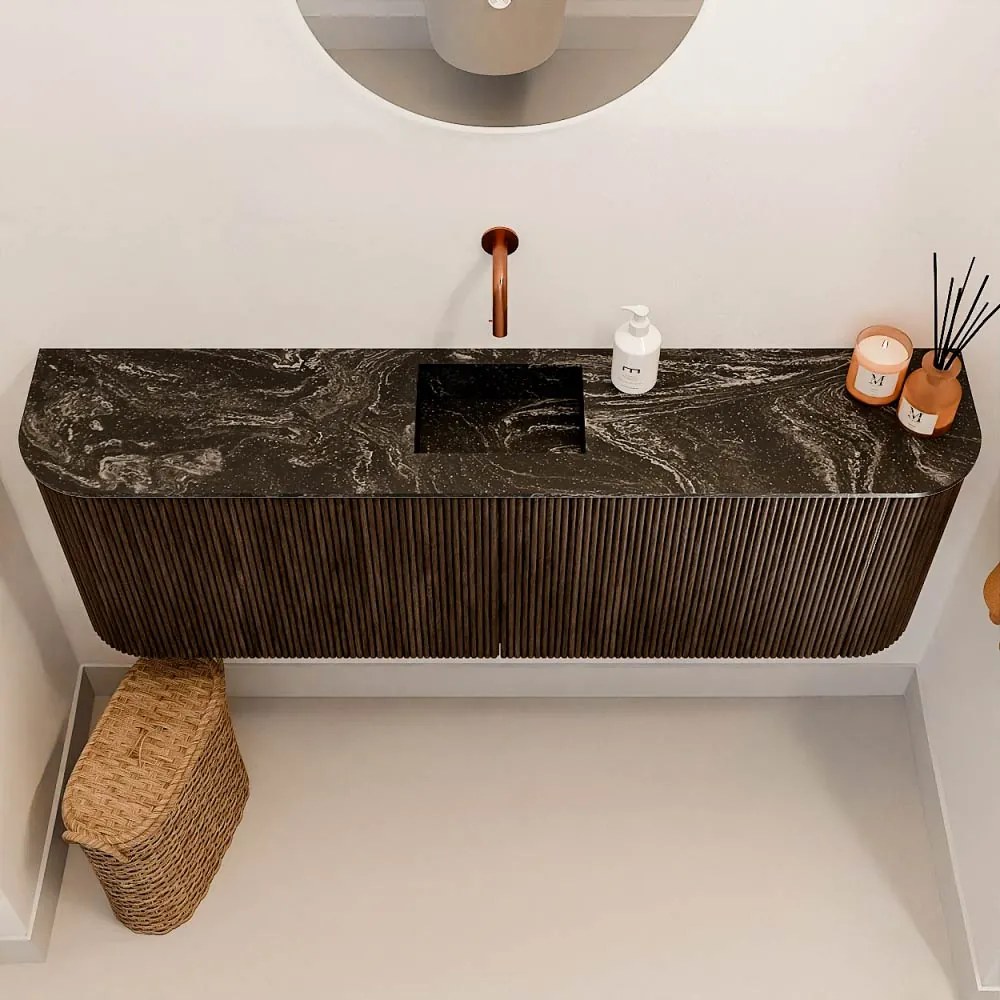 Mondiaz Joya DLux 125cm toiletmeubel ronding links/rechts walnut met wastafel faye midden zonder kraangat lava