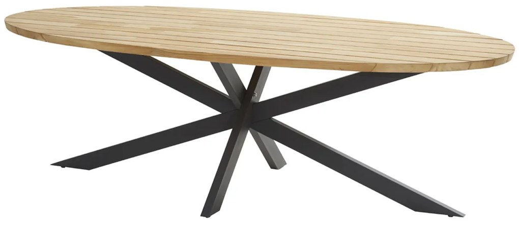 4 Seasons Outdoor Fabrice tuinset antraciet met RVS Prado tafel - ellips teak blad 240 cm Tuinset houtkleur weerbestendig