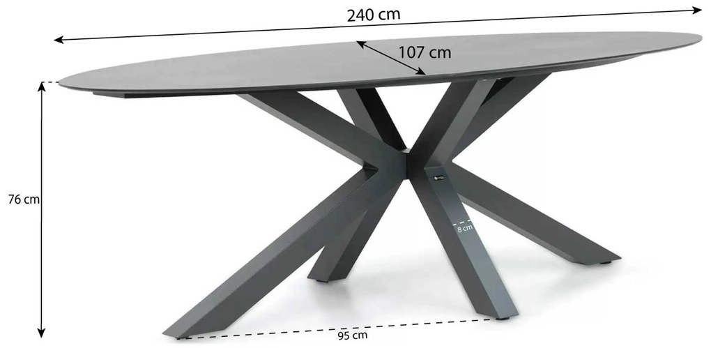 Dining Tuintafel ovaal 240 x 107 cm Aluminium/HPL Grijs Santika Ellisse