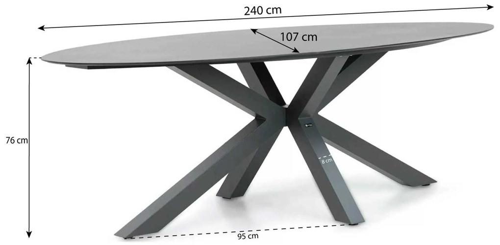 Tuinset 6 personen 240 cm Aluminium/wicker Grijs Coco Azzano/Ellisse