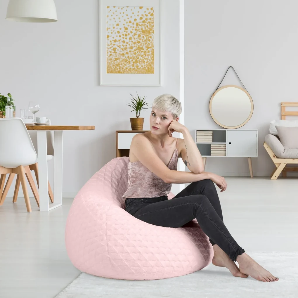 BeanBag Fluffy Hearts XL - Roze