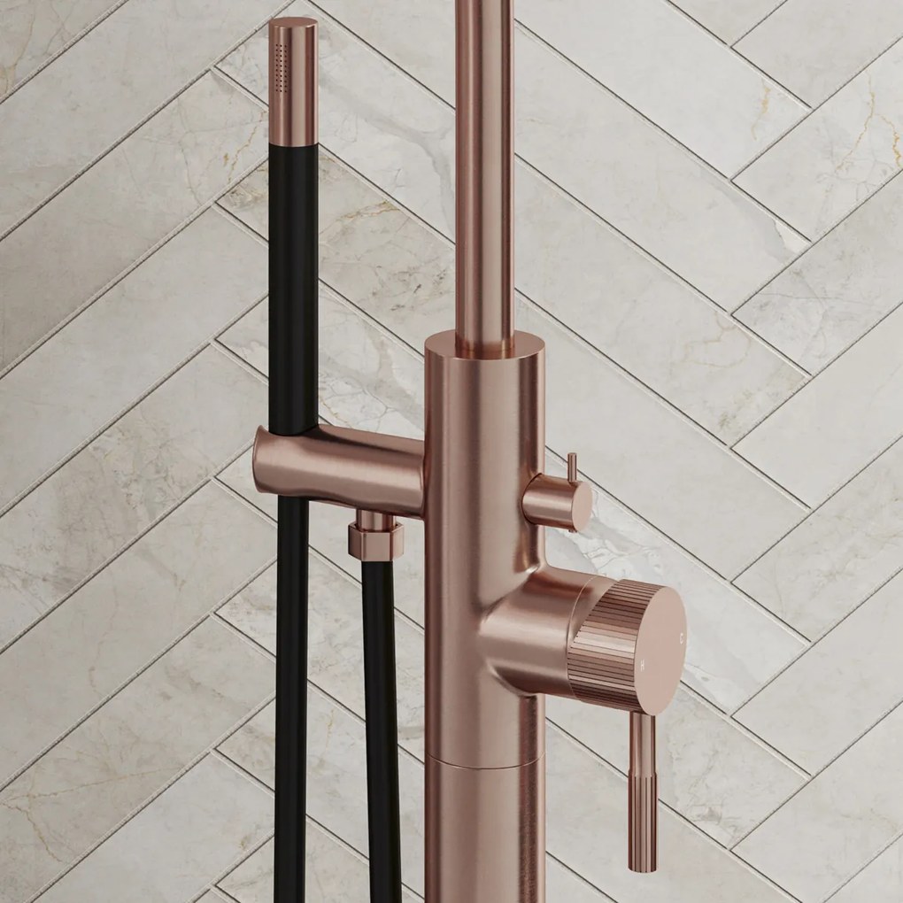 Saniclear Copper Stripes Pro vrijstaande badkraan geborsteld koper