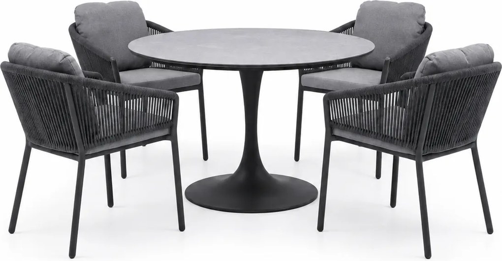 Flair Joshua dining tuinset 120xH75 cm 5 delig antraciet keramiek