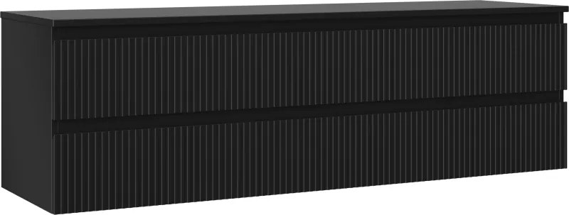 Mexen Rivel badkamerkastje onder wastafel 160 cm met blad, 2 laden, geribbeld, zwart mat - 91A20-16047-2-BFFC71