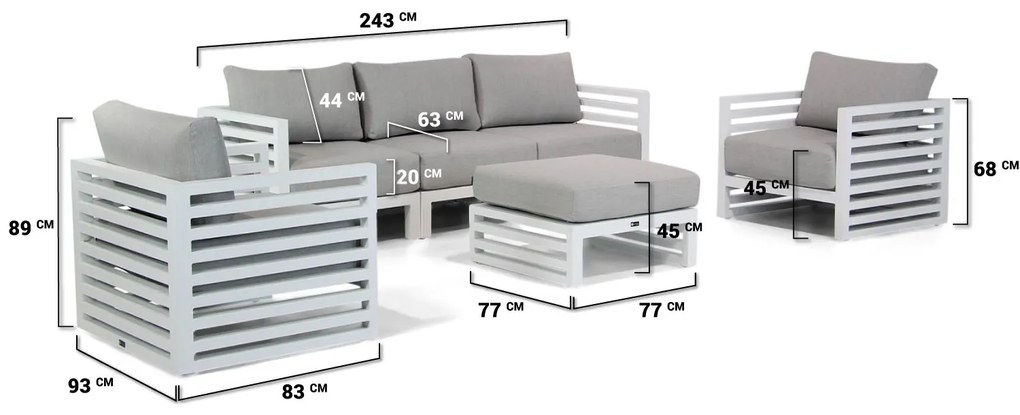 Stoel en Bank Loungeset 5 personen Aluminium Wit  Santika Furniture Santika Jaya