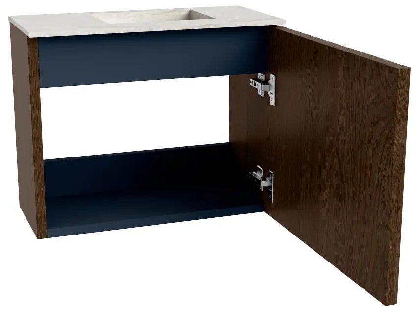 Mondiaz Joya DLux 50cm toiletmeubel walnut met wastafel faye rechts 1 kraangat opalo