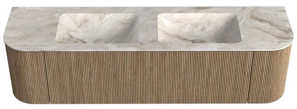 Mondiaz Kurve-dlux 170cm badmeubel ronding links/rechts dusk met 1 lade en 2 deuren en wastafel leaf dubbel zonder kraangat frappe
