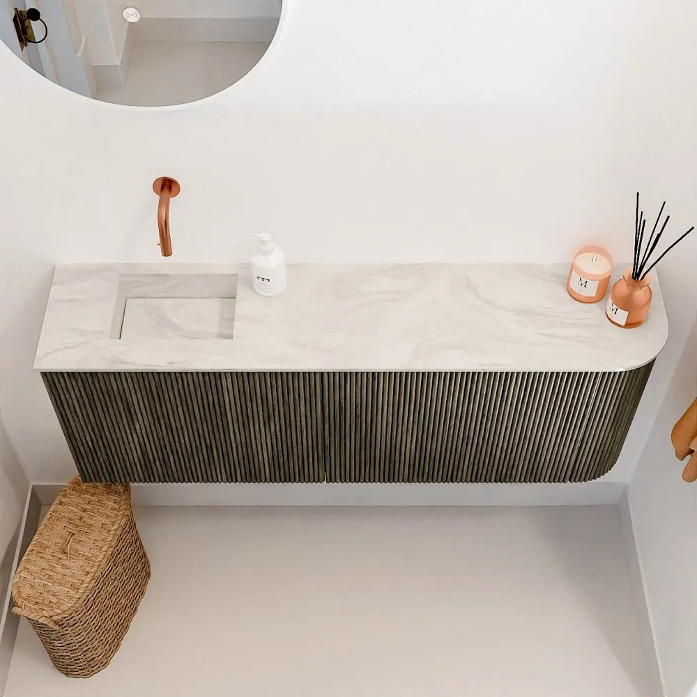 Mondiaz Joya DLux 110cm toiletmeubel ronding rechts shadow met wastafel faye links zonder kraangat ostra