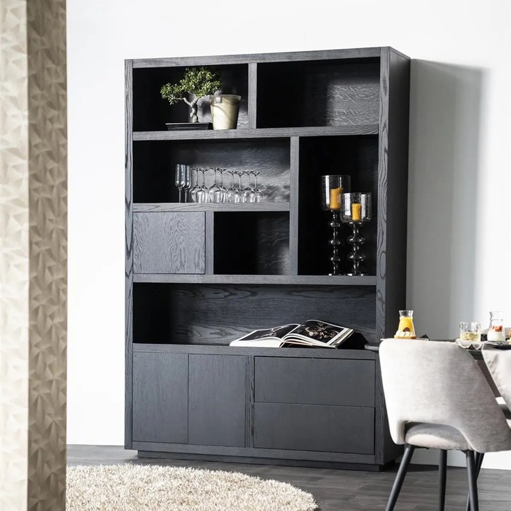 Boekenkast Zwart Eiken 150 Cm - 150x42x220cm.