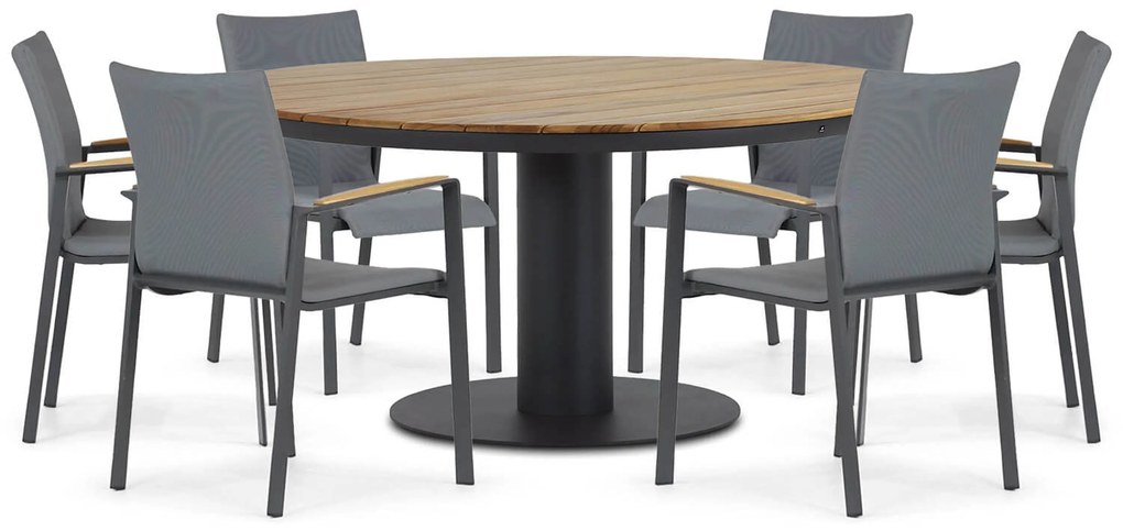 Tuinset Ronde Tuintafel 6 personen 160 cm Aluminium/textileen Grijs Lifestyle Garden Furniture Brandon/Salerno
