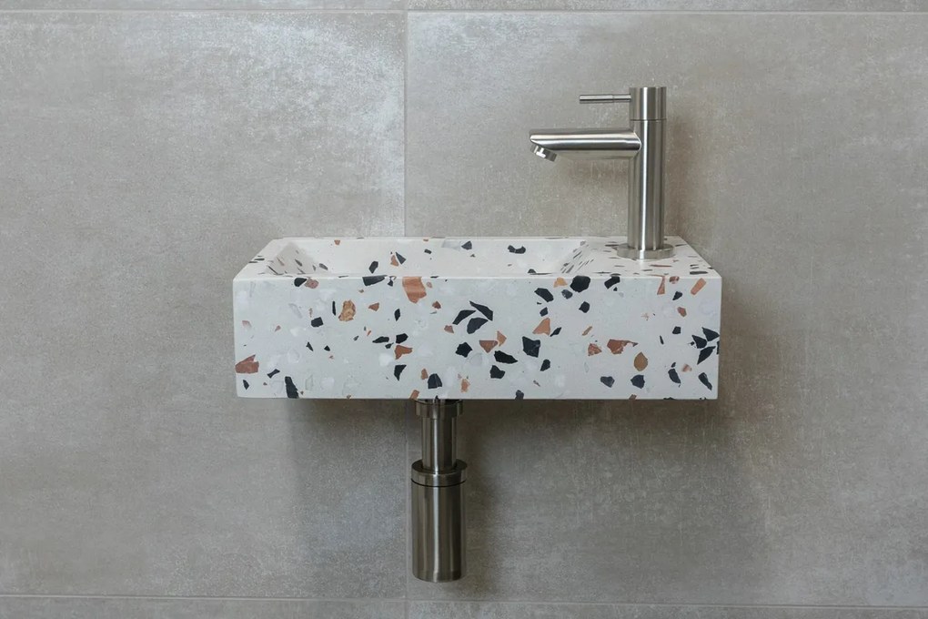 Saniclear Terrazzo fonteinset met rechte kraan in RVS
