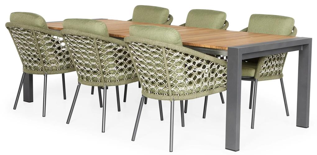 SUNS Nappa Rialto dining tuinset 212,5-269x100xH75 cm 7 delig teak /  forest green