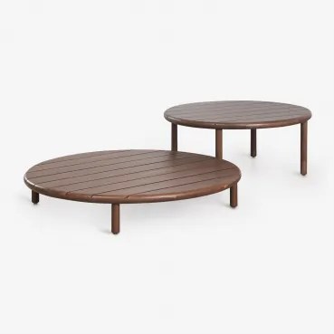 Set Van 2 Ronde Salontafels Voor De Tuin Van Acaciahout Olivia Donker Acaciabruin & Donker Acaciabruin - Sklum