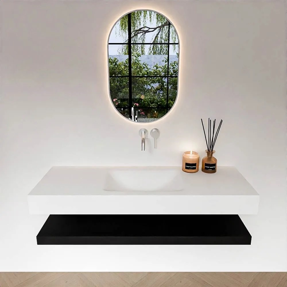 Zaro Alan badmeubel 130cm met planchet urban en vrijhangende wastafel cloud midden zonder kraangat talc
