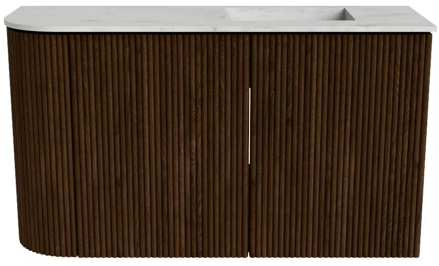 Mondiaz Joya DLux 70cm toiletmeubel ronding links walnut met wastafel faye rechts zonder kraangat opalo