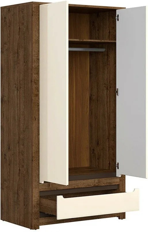 Kledingkast Ophevaru 109, April eiken, Glanzend crème, 205x104x61cm, 99 kg, Kledingkast deuren: Met scharnieren, Aantal planken: 1, Aantal planken: 1