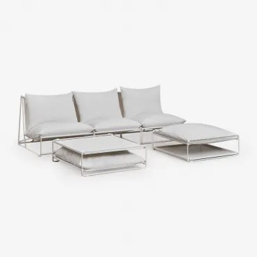 Amaro Tuinset Met 3-delige Modulaire Bank, Bijzettafel En Omvormbare Voetenbank Gardenia Wit - Sklum