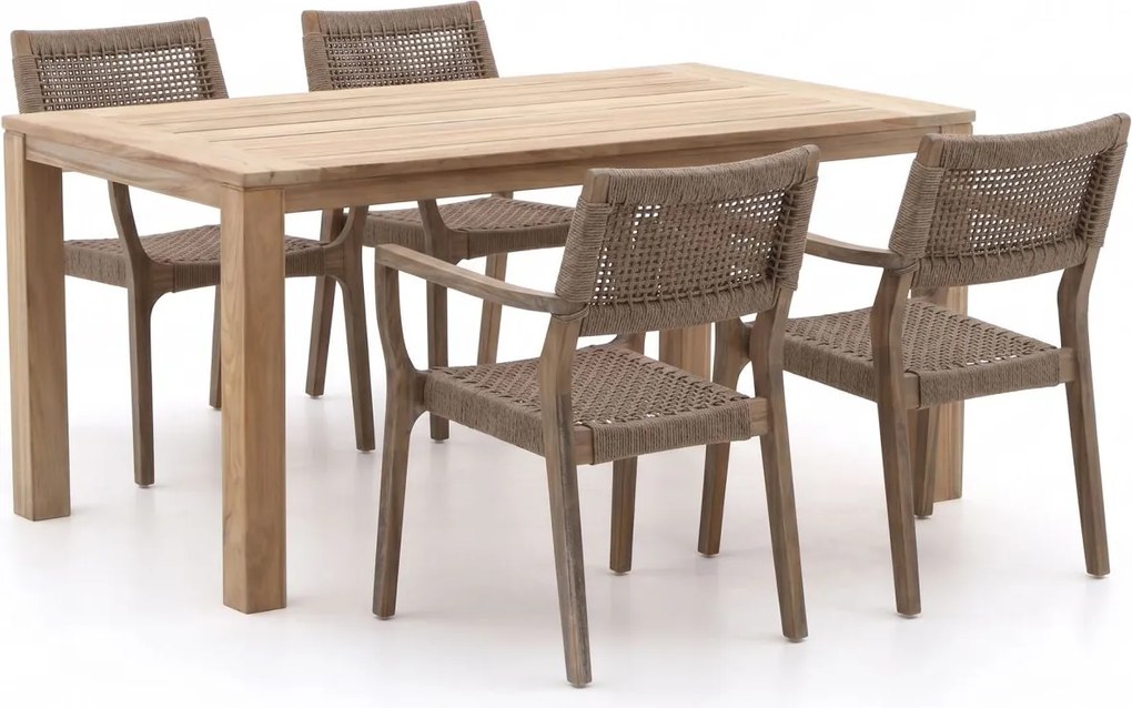 Diningset ROUGH  | 4 personen teakhout | Tuinset stapelbaar | 5-delig | Kees Smit Tuinmeubelen