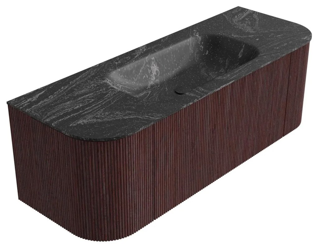 Mondiaz Kurve-dlux 130cm badmeubel ronding links/rechts ruby met 1 lade en 2 deuren en wastafel big small midden zonder kraangat lava