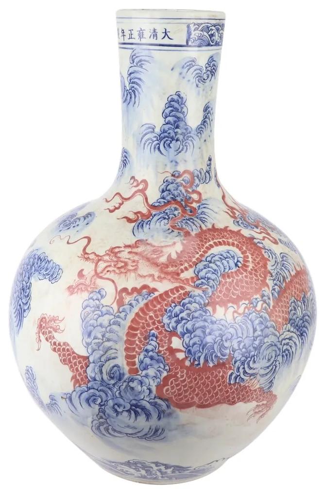 Fine Asianliving Chinese Vaas Porselein Draak Handgeschilderd Rood D39xH55cm