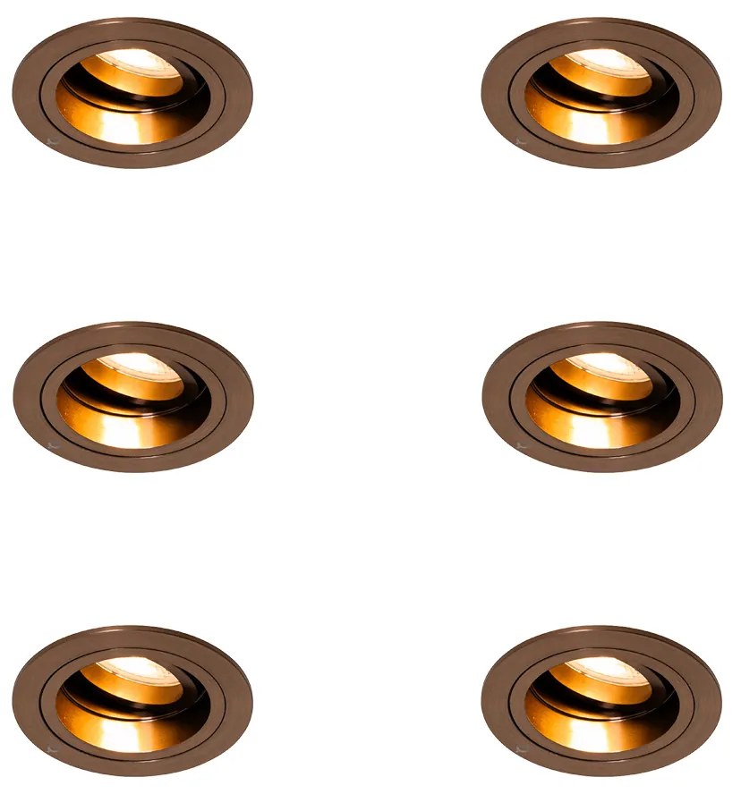 Set van 6 Inbouwspot donkerbrons rond draai en kantelbaar - Chuck GU10 Binnenverlichting Lamp
