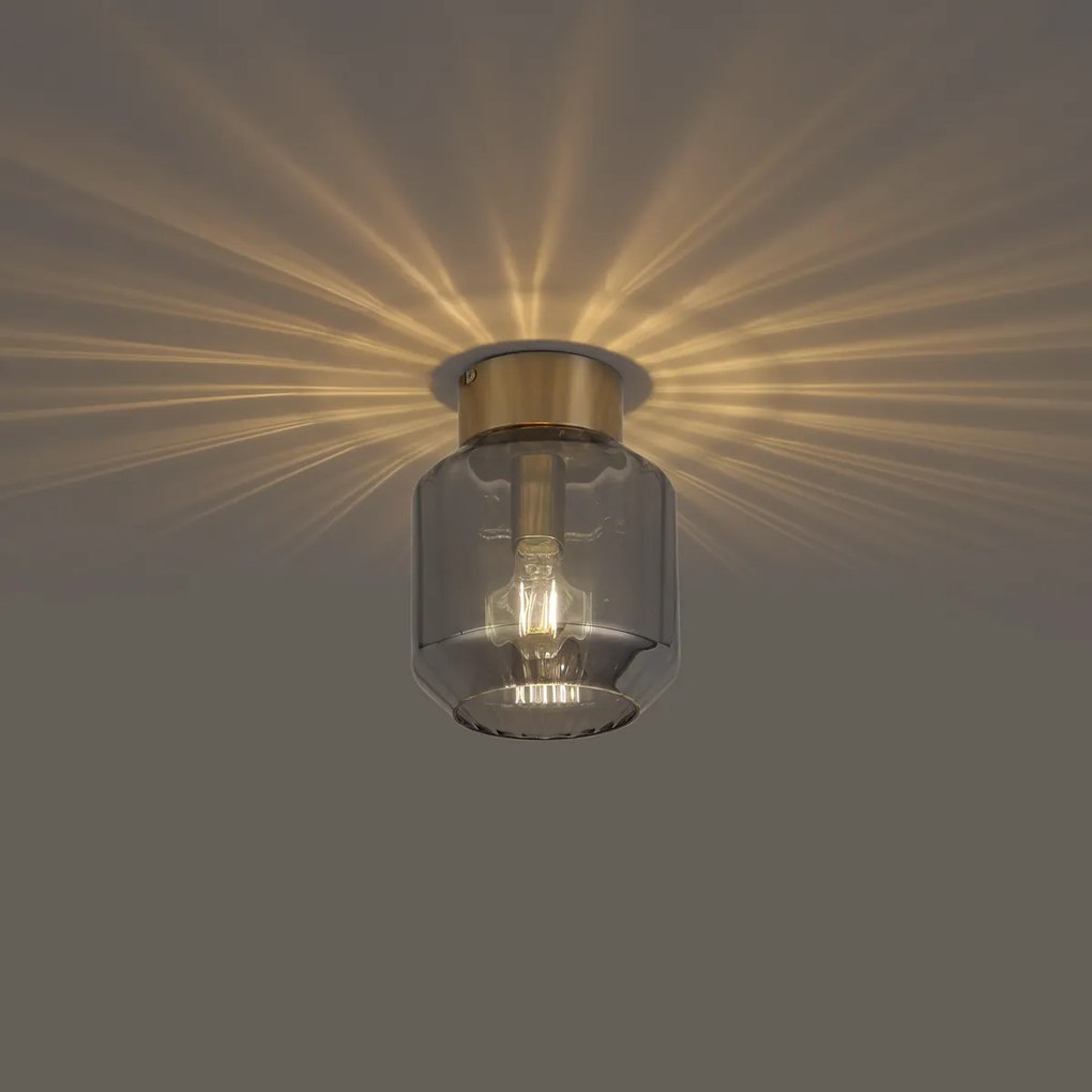 Moderne plafondlamp messing met smoke glas - Stiklo