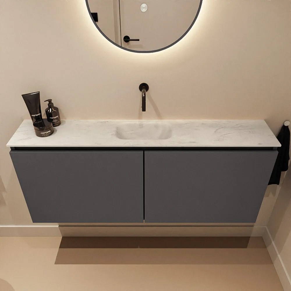 Mondiaz Ture DLux toiletmeubel 120cm dark grey met wastafel opalo midden zonder kraangat