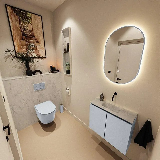 MONDIAZ TURE-DLUX 60cm toiletmeubel Clay. EDEN wastafel Opalo positie midden. Zonder kraangat. TUREDX60CLAM0OPA