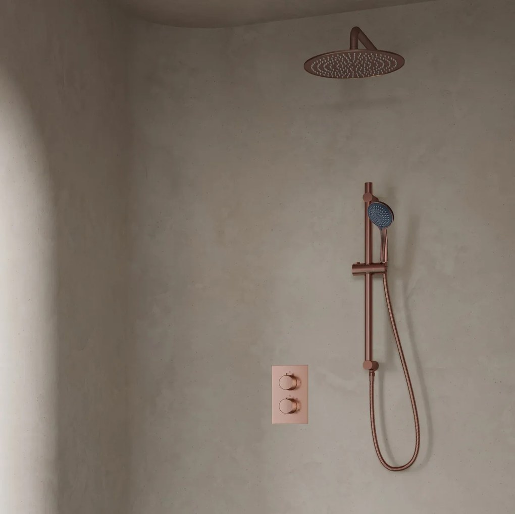 Saniclear Copper inbouwregendouche 20cm met wandarm, 3 standen handdouche en glijstang geborsteld koper
