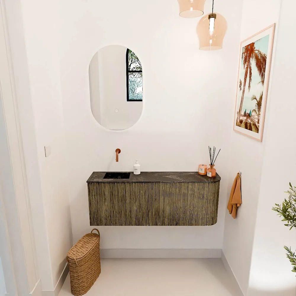 Mondiaz Joya DLux 110cm toiletmeubel ronding rechts dusk met wastafel faye links zonder kraangat lava