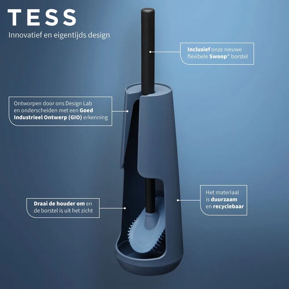 Tiger Tess toiletborstelhouder vrijstaand met Swoop borstel flexibel blauw/zwart