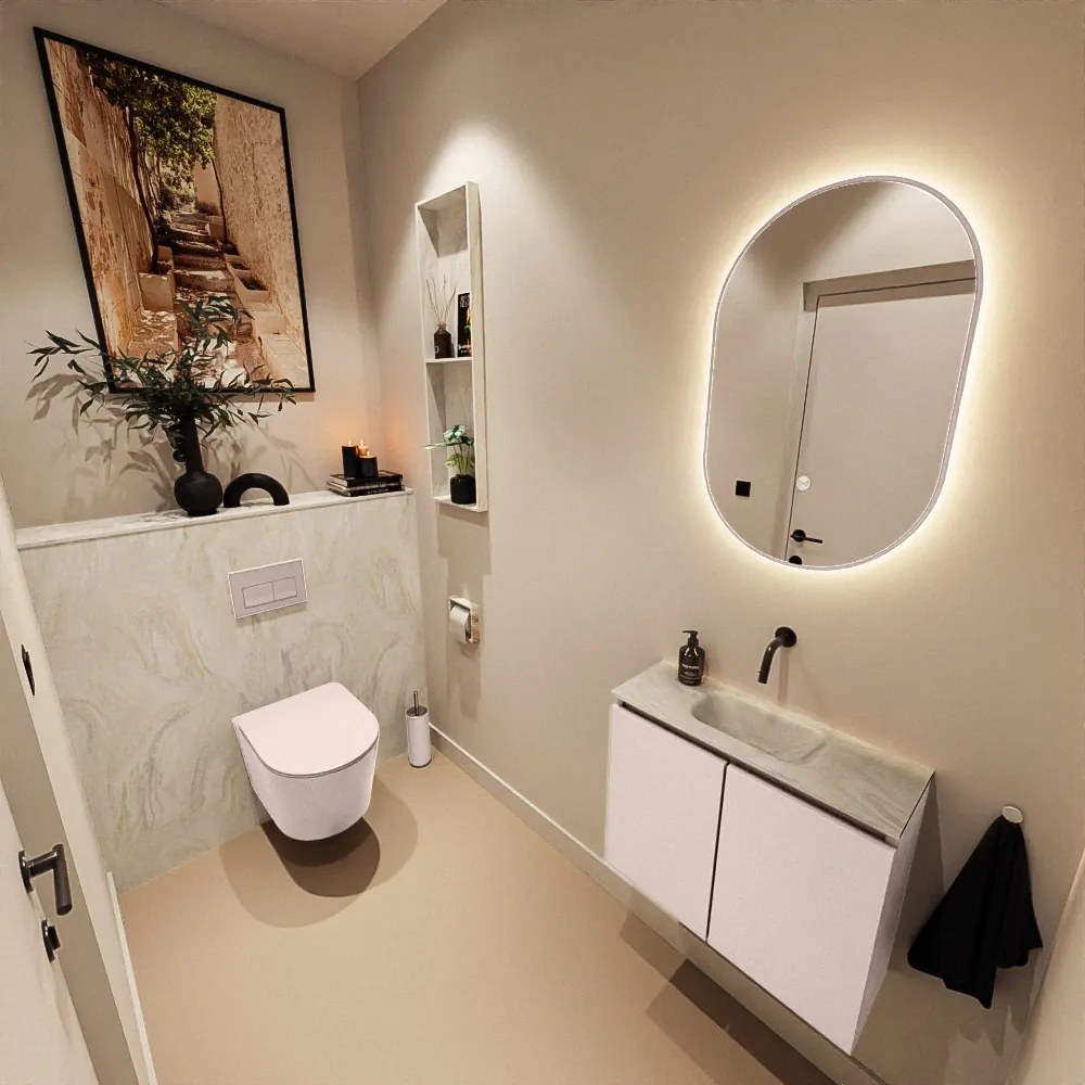 Mondiaz Ture DLux toiletmeubel 60cm rosee met wastafel ostra midden zonder kraangat