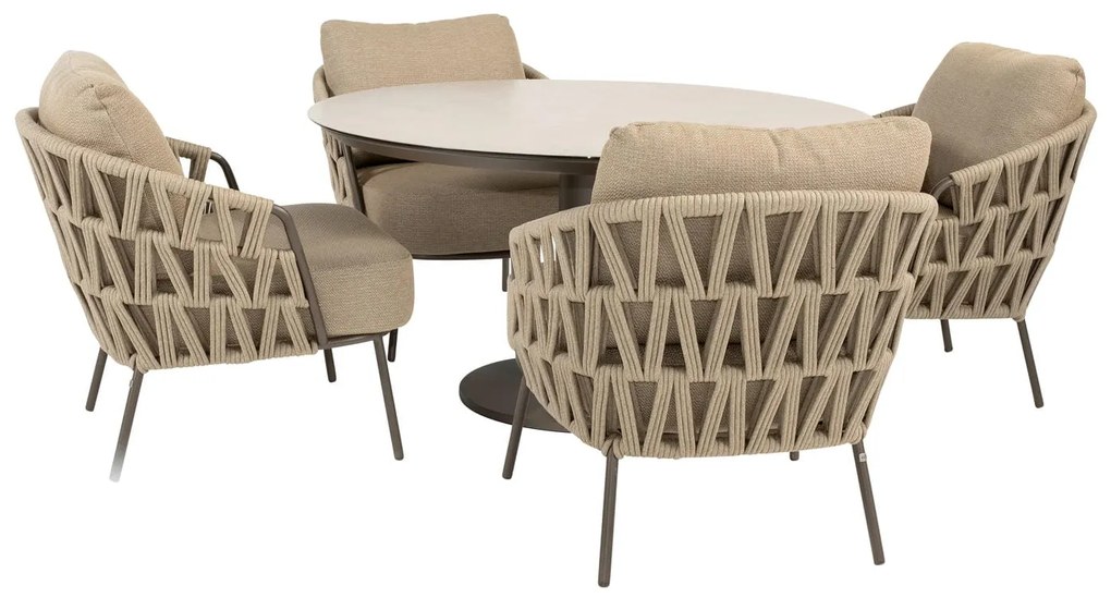 Taste by 4 Seasons Sarah low dining tuintafel terre met keramisch geprint blad Ø 130 cm Tuintafel bruin weerbestendig