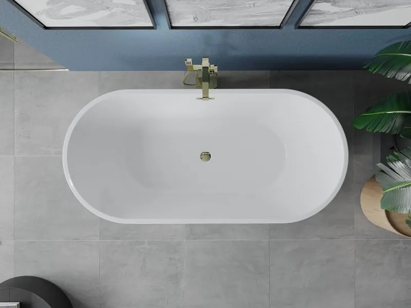 Mexen Luna vrijstaande badkuip 140 x 75 cm, wit, gouden overloop - 52031407500-50