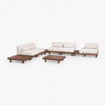 Tuinset Met Modulaire Hoekbank Van 5 Delen Met Bijzettafel En 3 Salontafels Van Acaciahout Edrien Acacia Bruin - Sklum