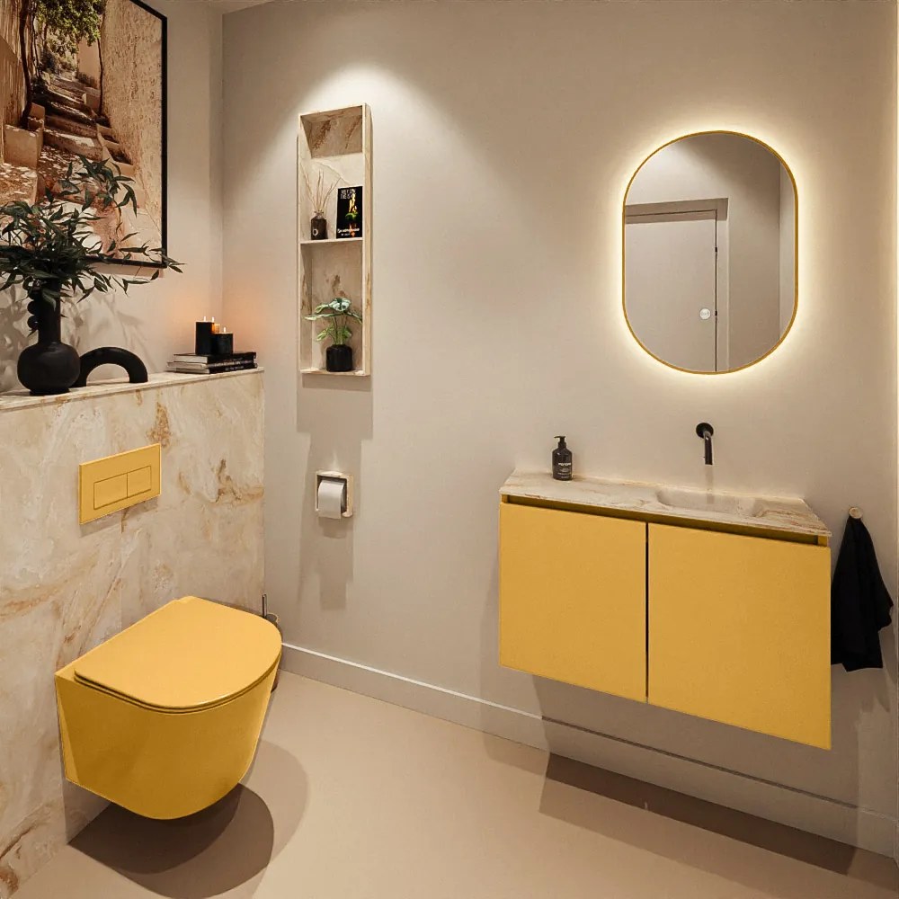 Mondiaz Ture DLux toiletmeubel 80cm ocher met wastafel frappe rechts zonder kraangat