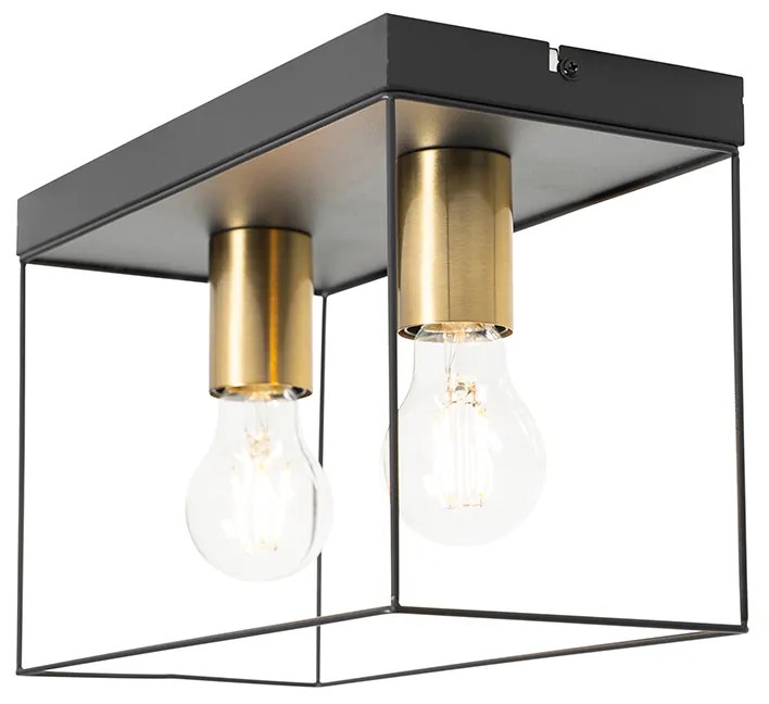 Minimalistische plafondlamp zwart met goud 2-lichts - Kodi