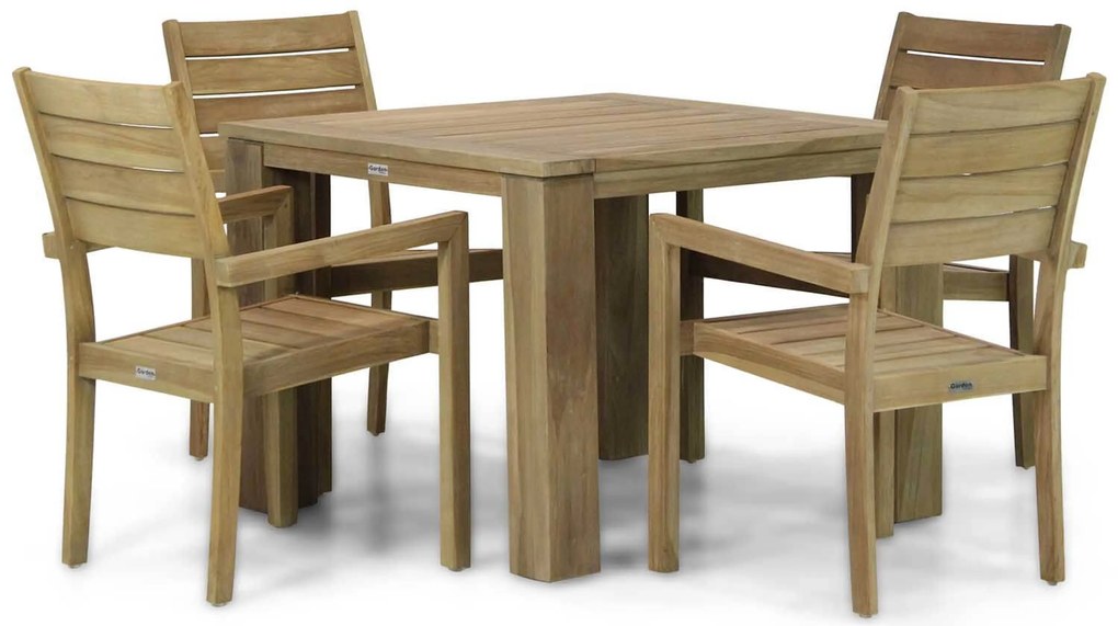 Tuinset 4 personen 100 cm Teak Old teak greywash Garden Collections Liverpool/Brighton