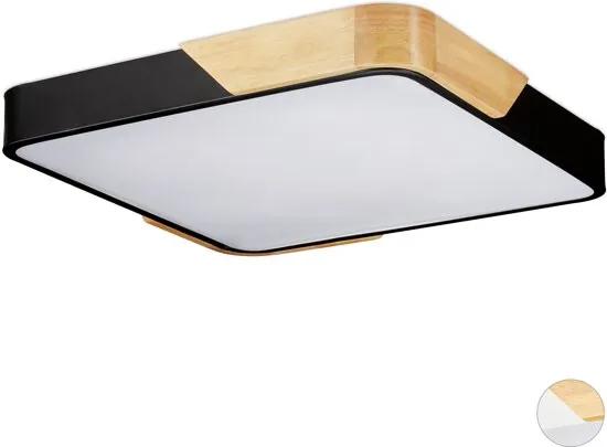 LED plafonniÃ¨re 24 W - plafondlamp vierkant - hout metaal - 5 x 40 x 40 cm zwart
