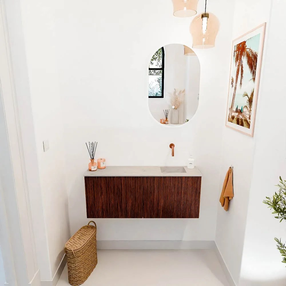 Mondiaz Joya DLux 100cm toiletmeubel ruby met wastafel faye rechts zonder kraangat opalo