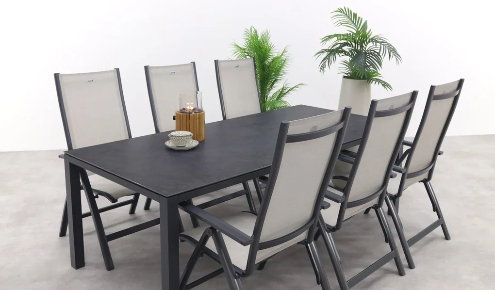 Hartman Monza alu/Chaneo verstelbare tuinset - 220x100 cm. - 7-delig