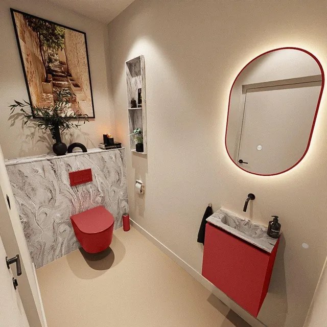 MONDIAZ TURE-DLUX 40cm toiletmeubel Fire. EDEN wastafel Glace positie midden. Zonder kraangat. TUREDX40FIRM0GLA