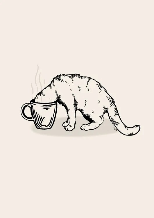 Ilustratie Coffee Cat in black, Tara Royle