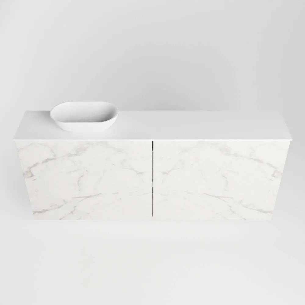 Mondiaz Fowy toiletmeubel 120cm Carrara met witte waskom links en kraangat