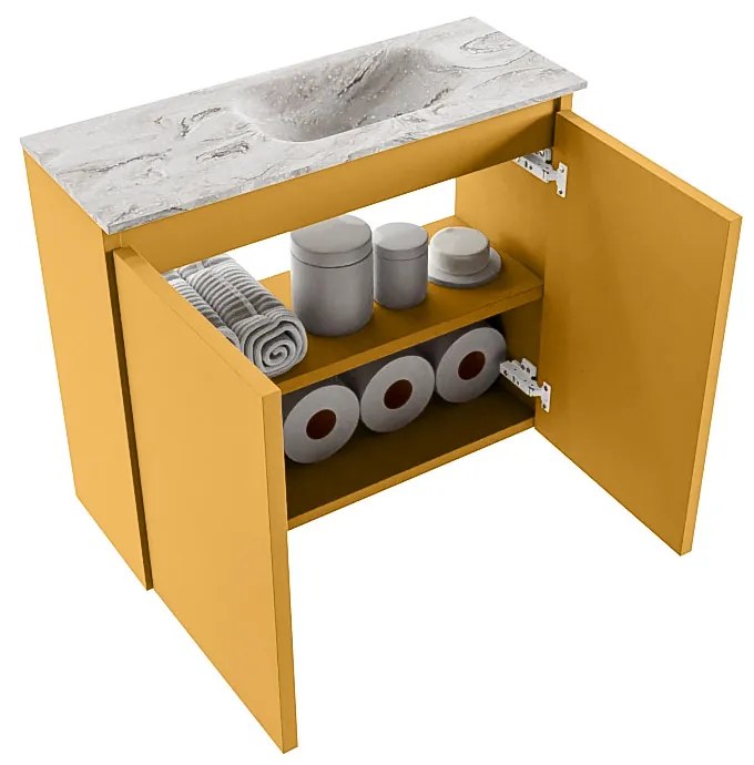 Mondiaz Ture DLux toiletmeubel 60cm ocher met wastafel glace rechts met kraangat