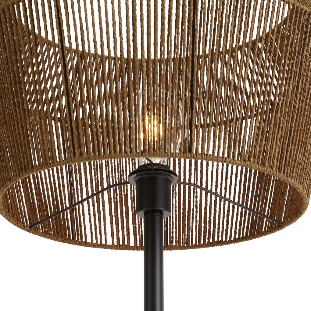 Vloerlamp zwart met bruine papieren touw kap 50/50/30 - Simplo
