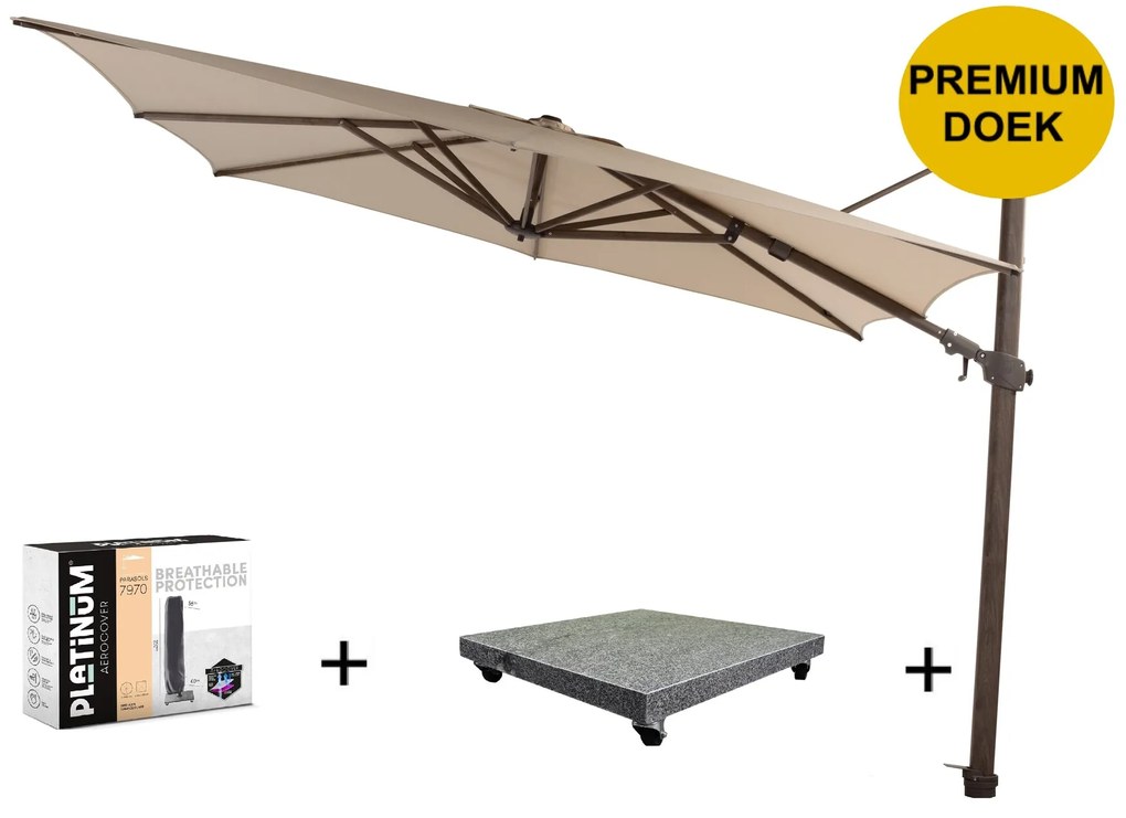 Siesta premium zweefparasol 300x300 cm wenge frame beach 4 Seasons Outdoor met 90KG voet en hoes