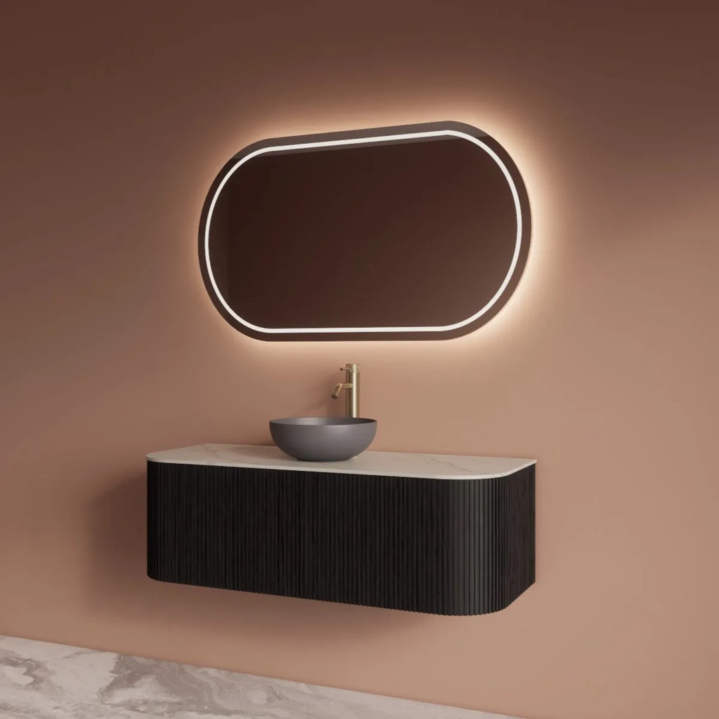 Gliss Design Alluro badmeubel ribbelfront met ronding links/rechts 120cm black en wit marmer toppaneel