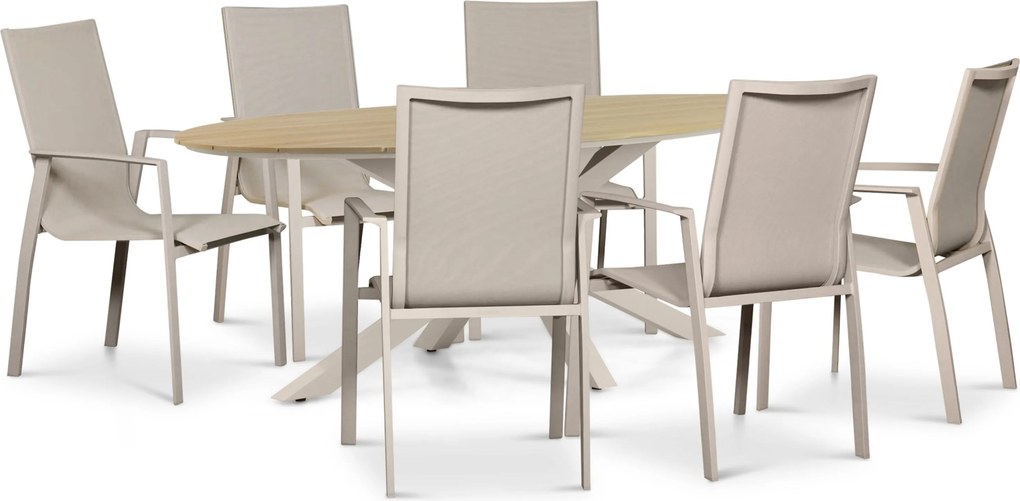 Tuinset 6 personen 220 cm Aluminium Zand/Beige Lifestyle Garden Furniture Ultimate/Matara